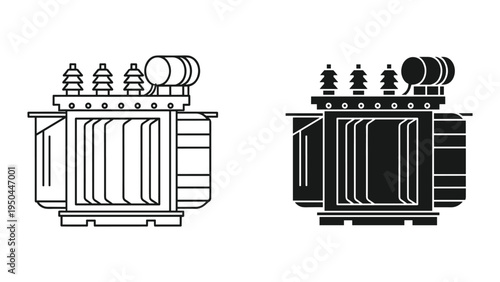 Electrical Transformer Icon Set - Line Art and Solid Fill