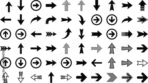 Arrow icons collection set isolated on white background, direction pointers navigation symbols, up down left right arrows vector illustration pack