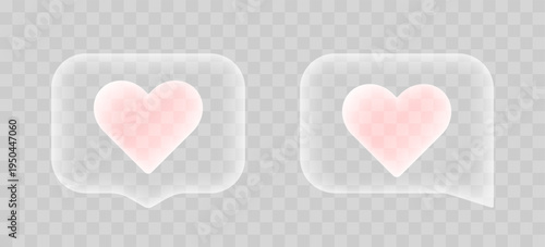 Heart like icon in glass style inside a transparent social media chat bubble