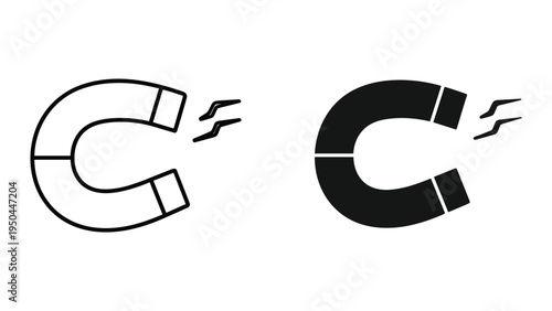 Iconic Horseshoe Magnet with Magnetic Field Lines - Outline and Solid Fill