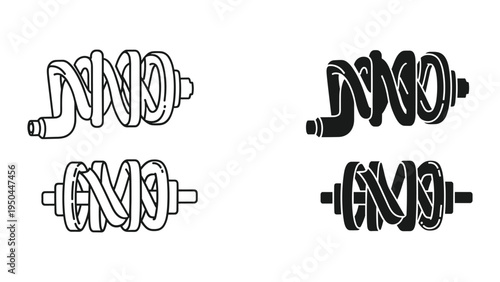 Automotive Suspension Coil Spring Icon Set: Outline and Solid Fill Vector Illustrations
