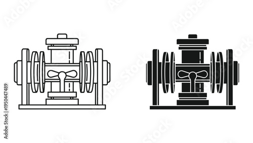 Vintage Water Pump Icon Set: Line Art and Solid Black Vector Illustrations