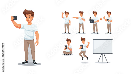 Dynamic Daily Life: This illustration sequence captures the daily actions and routines of a vibrant young male, navigating everyday activities with a modern touch.