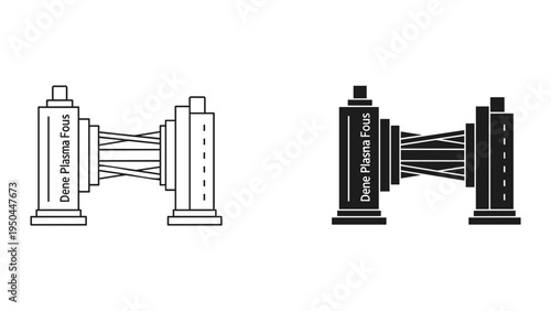 Dene Plasma Focus Device Icon Set - Line Art and Silhouette