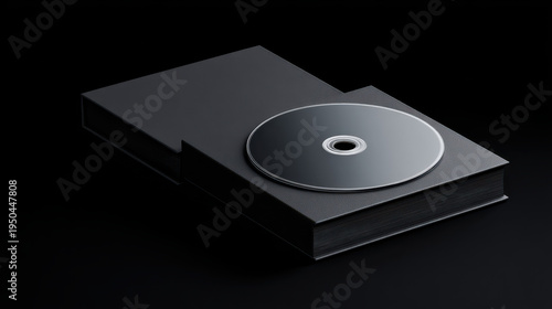 High End DVD Mockup on Glossy Black Surface