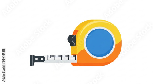 Tape measure tool with yellow and orange body extended on white background for measurement