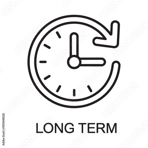 Simple line drawing of a clock with an arrow labeled long term