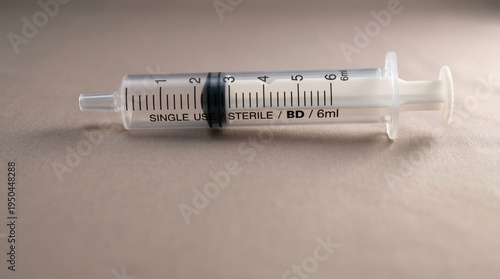 Medical Syringe on a White Surface.