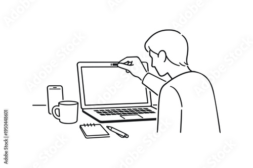 Minimal Laptop Cleaning Workspace Illustration