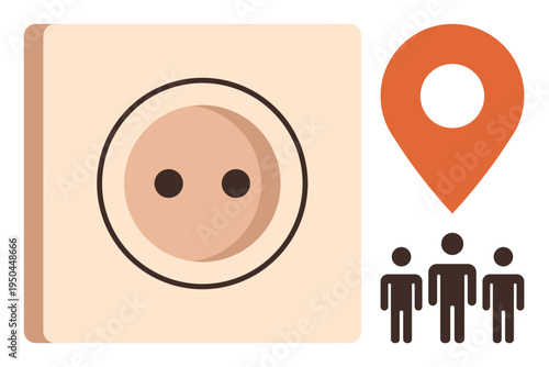 Connectivity, community hubs, energy flow, social interaction, networking, resource sharing. Power outlet, location pin and group of people icons. Connectivity and community hubs concepts
