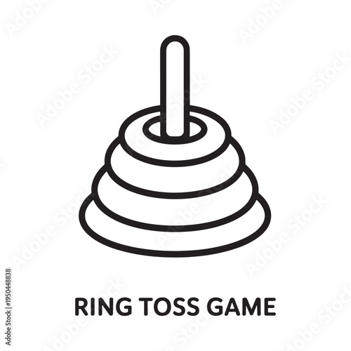 Simple line drawing depicts a classic ring toss game with stacked rings