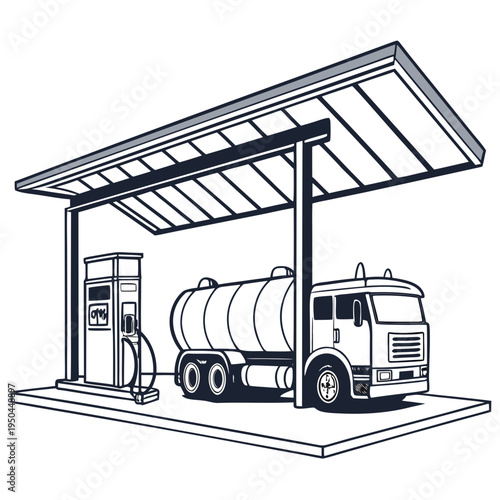 A large tanker truck refueling at a gas station