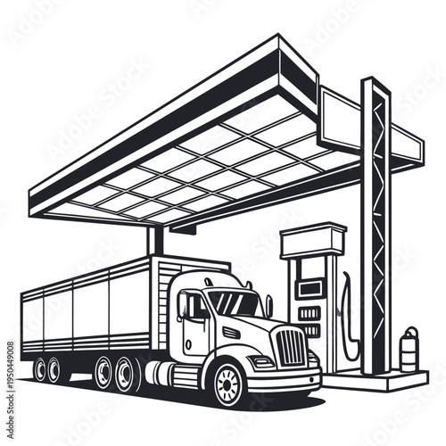 A large truck refueling at a gas station