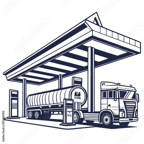 A large tanker truck refueling at a gas station