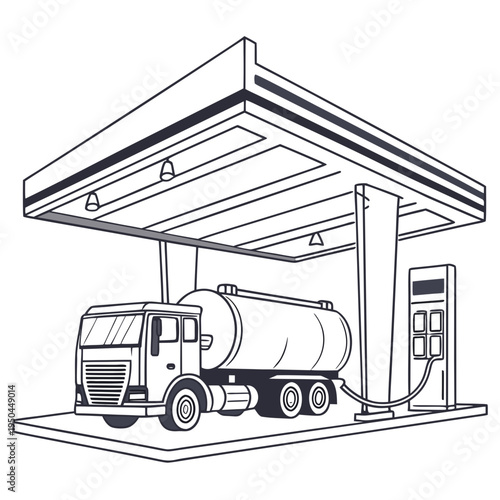 A large tanker truck refueling at a gas station