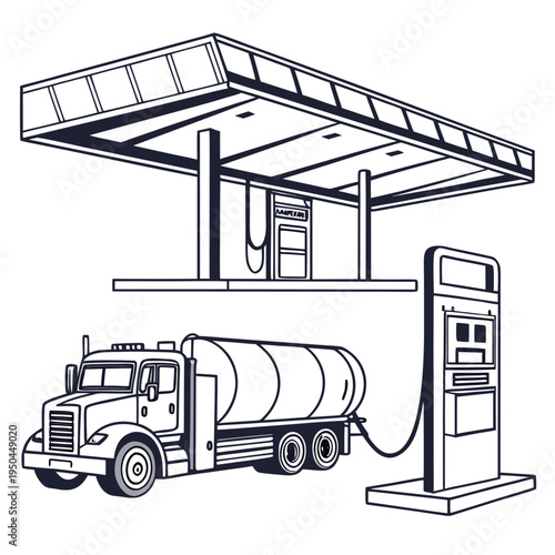 A large truck refueling at a gas station pump