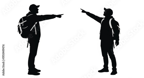 Silhouettes of hikers pointing