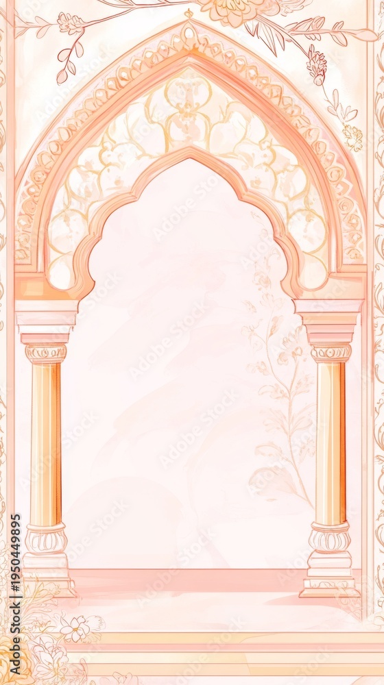 Fototapeta premium Traditional Mughal Wedding Card Design, Invitation template with place for text. Beautiful had painted template