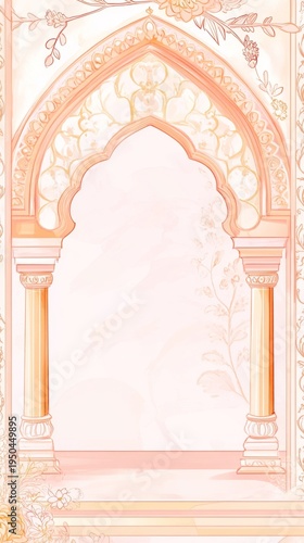 Traditional Mughal Wedding Card Design, Invitation template with place for text. Beautiful had painted template