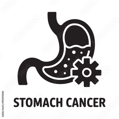 A graphic illustration depicting stomach cancer with a gear symbol