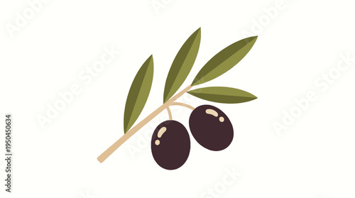 Olive branch with black olives minimalist vector illustration