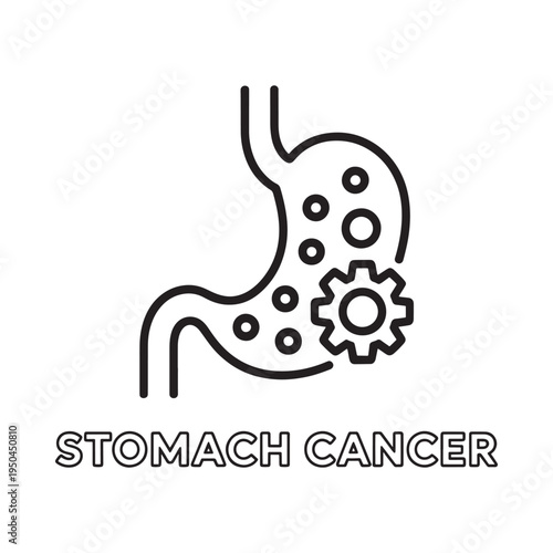 Illustration of a stomach showing signs of cancer with text below