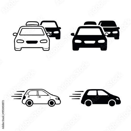 Car traffic and motion icons symbolizing vehicle transport speed taxi driving automotive industry and transportation graphics
