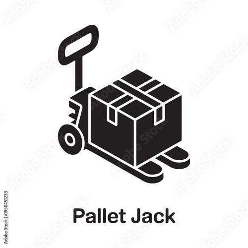 Simple black silhouette illustration of a pallet jack with cardboard boxes