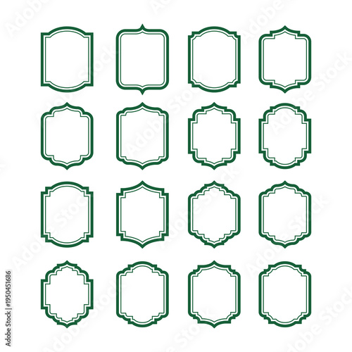 Set of Decorative Green Blank Frames and Labels