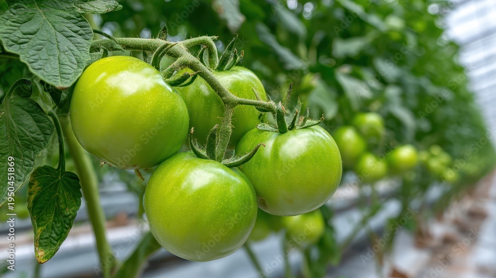 Fototapeta premium Maturation of tomatoes in the greenhouse.