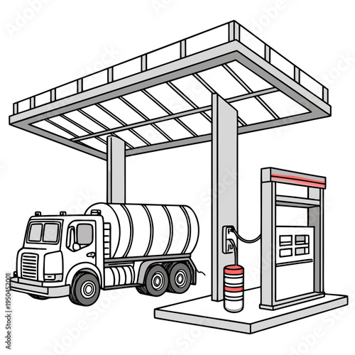 A large tanker truck refueling at a gas station