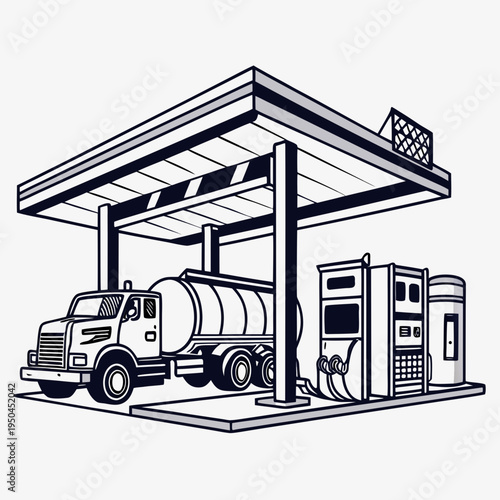 A large tanker truck refueling at a gas station