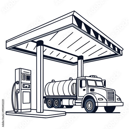 A large truck refueling at a gas station pump