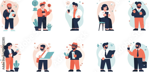 Diverse group of pixel art characters in professional and casual attire