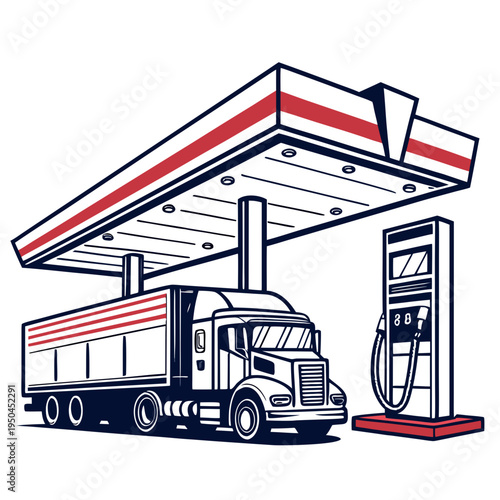 A large semi truck parked at a gas station