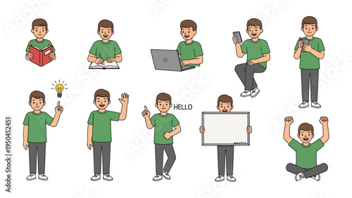 Daily Life of a Person: A collection of illustrations showcasing the diverse moments of an individual's daily life, capturing a range of activities. 