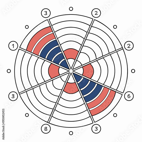 A circular target with red and blue sections