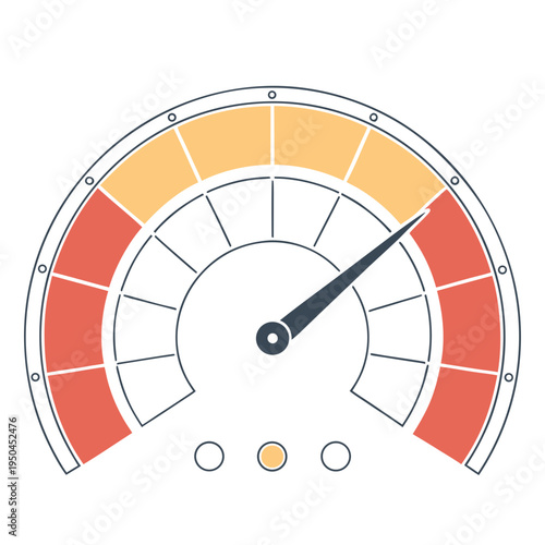A gauge with a needle pointing to the right on a dial