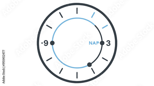 Minimalist clock face showing office hours and naptime icon