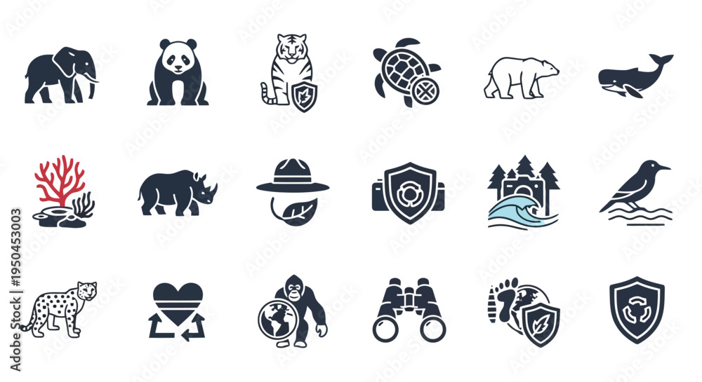 Fototapeta premium Vector Icons Set of Collection of Animal Silhouette Icons Featuring Wildlife.
