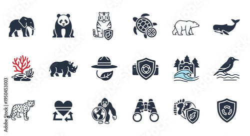  Vector Icons Set of Collection of Animal Silhouette Icons Featuring Wildlife.
