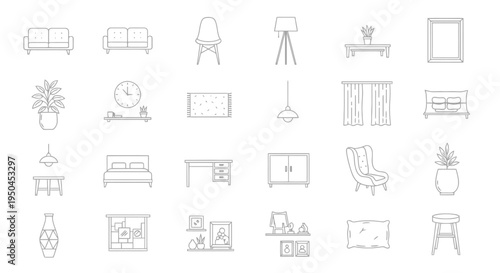  Vector Icons Set of Collection of Illustrated Home Furniture Icons.