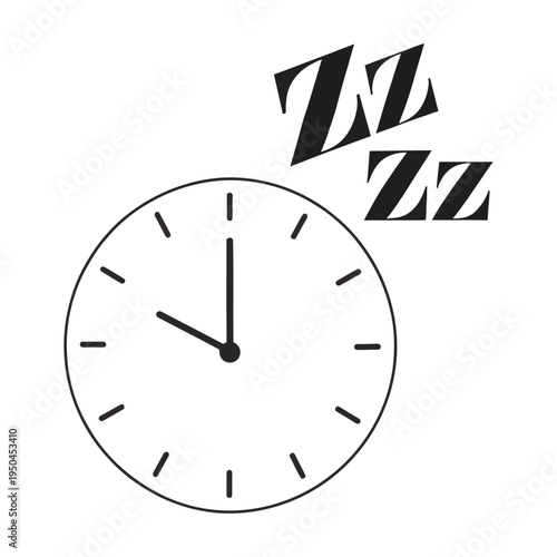 Vector of a clock with sleeping zzz symbols representing sleep time.