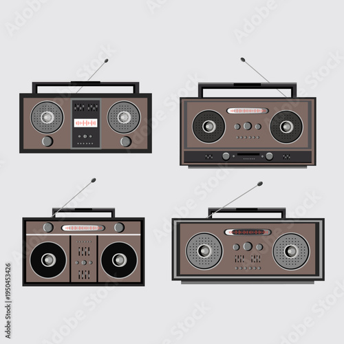 Retro Boombox Illustrations Set