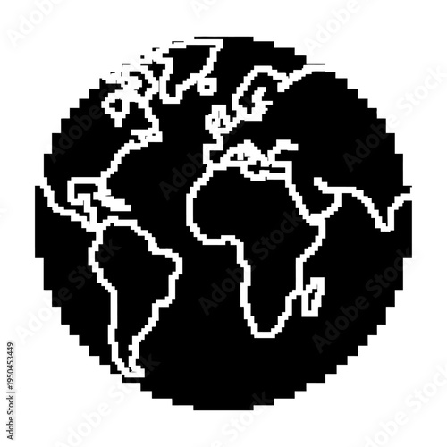 Vector of a pixelated globe with continents displayed.