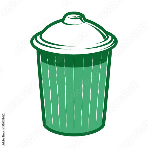 Green vector of a cylindrical trash can with a rounded lid on top