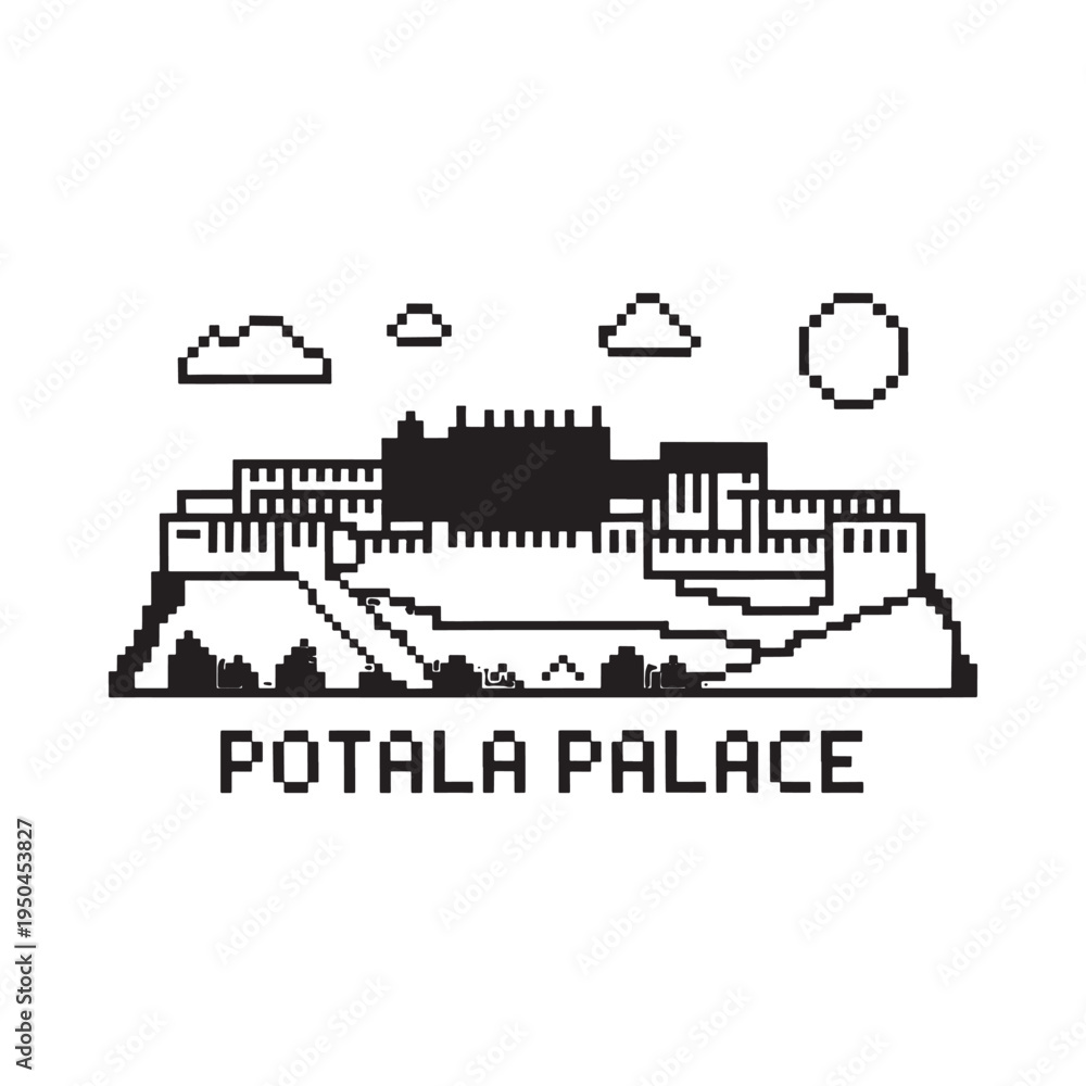 Naklejka premium Pixel art depiction of the Potala Palace in a minimalist style