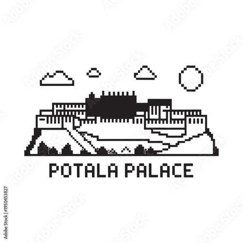 Pixel art depiction of the Potala Palace in a minimalist style