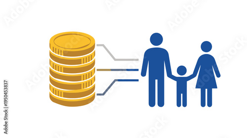 Family finances represented by coins and a family icon