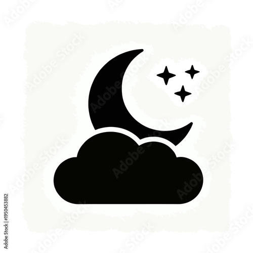 Wallpaper Mural Vector of a crescent moon and three stars above a dark cloud in the night sky Torontodigital.ca